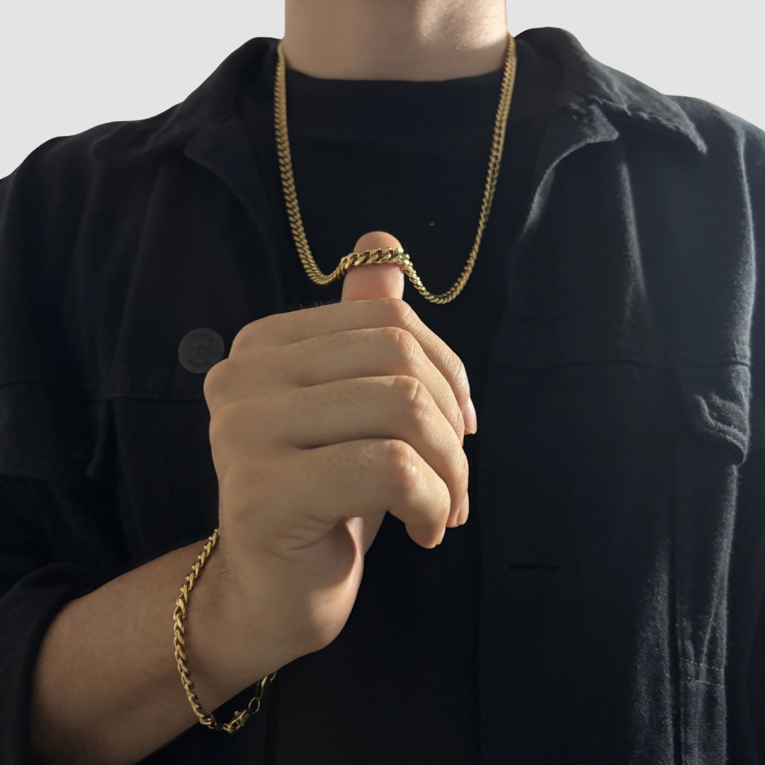 Combo Cadena Más Pulsera Cubana Oro Laminado 18K