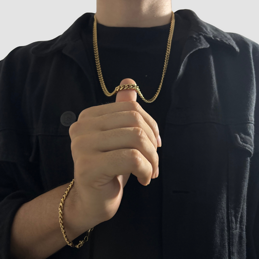Combo Cadena Más Pulsera Cubana Oro Laminado 18K